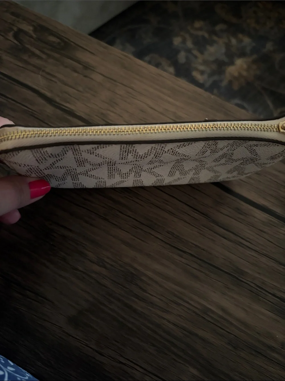 Michael Kors Jet Set Beige and Gold MK Logo Wristlet
